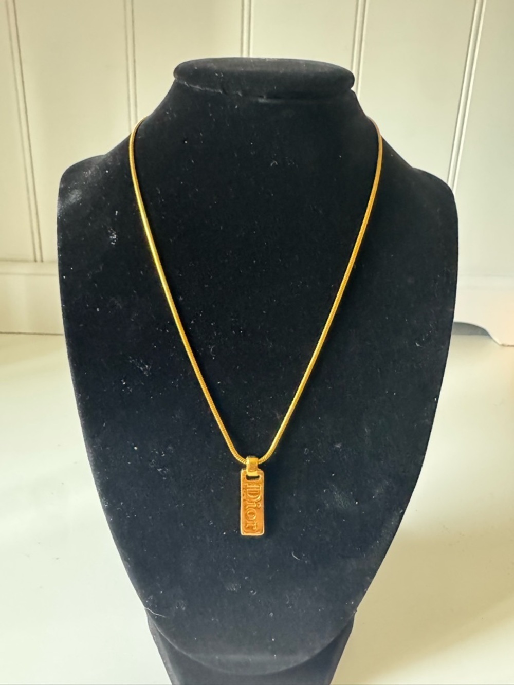 Dior Women’s Vintage Gold Logo Plaque Tag Necklace